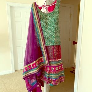 Green and purple Lehenga Choli